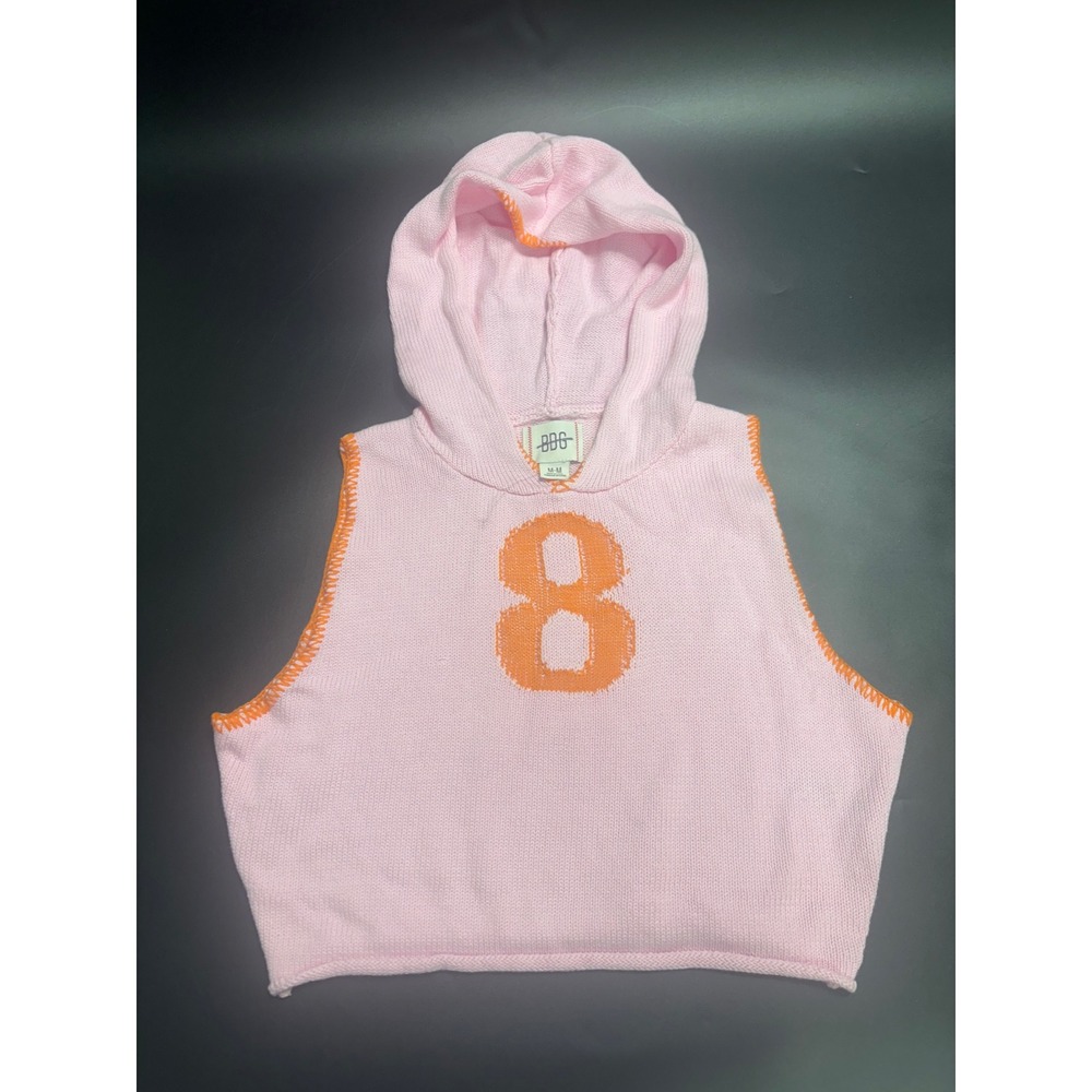 BDG NWOT Cropped Knit Hoodie Sleeveless Top Number‎ 8 Graphic Pink Medium